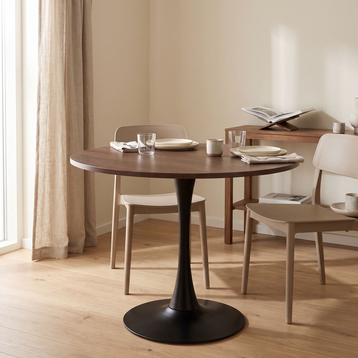 Eettafel ORBIS 80 Bruin – fotorealistisch interieur 4