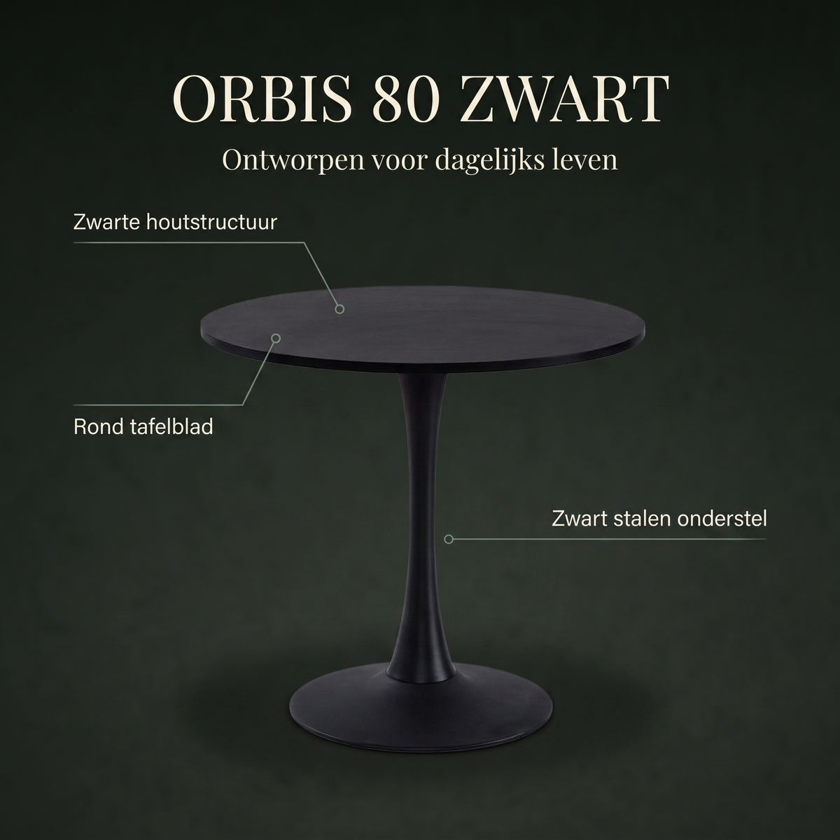 Eettafel ORBIS 80 Zwart – ontwerp en materialen