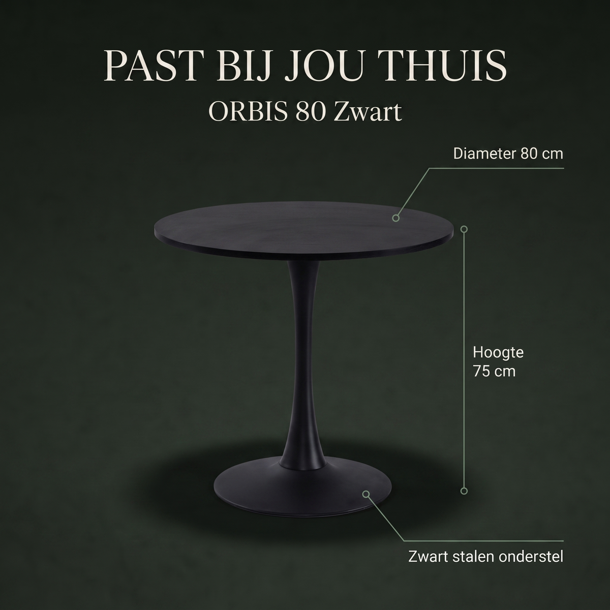 Eettafel ORBIS 80 Zwart – afmetingen