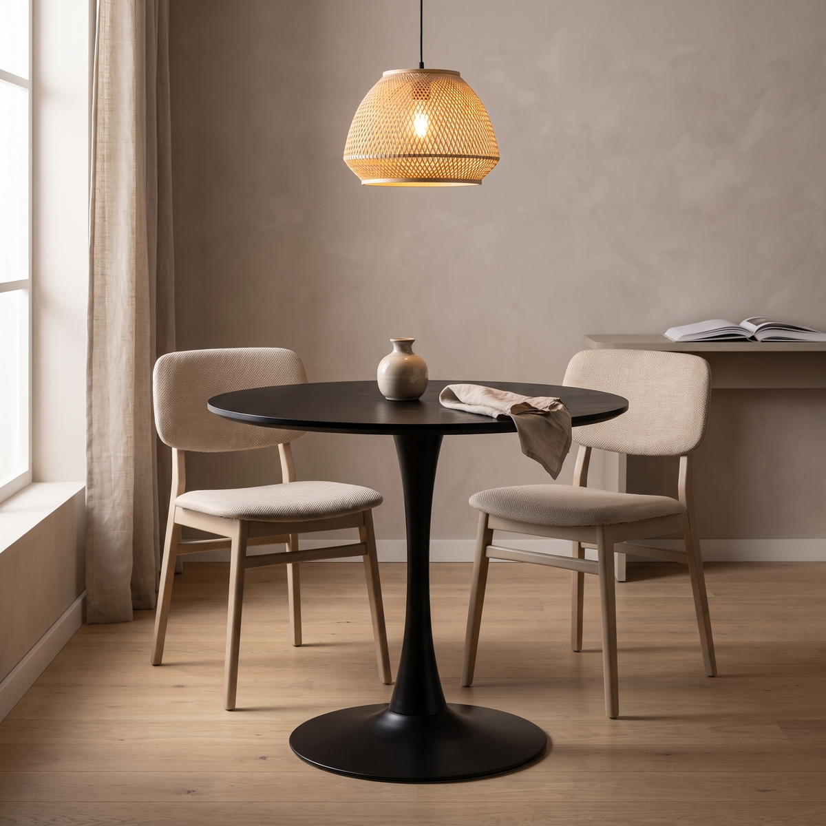 Eettafel ORBIS 80 Zwart – fotorealistisch interieur 2