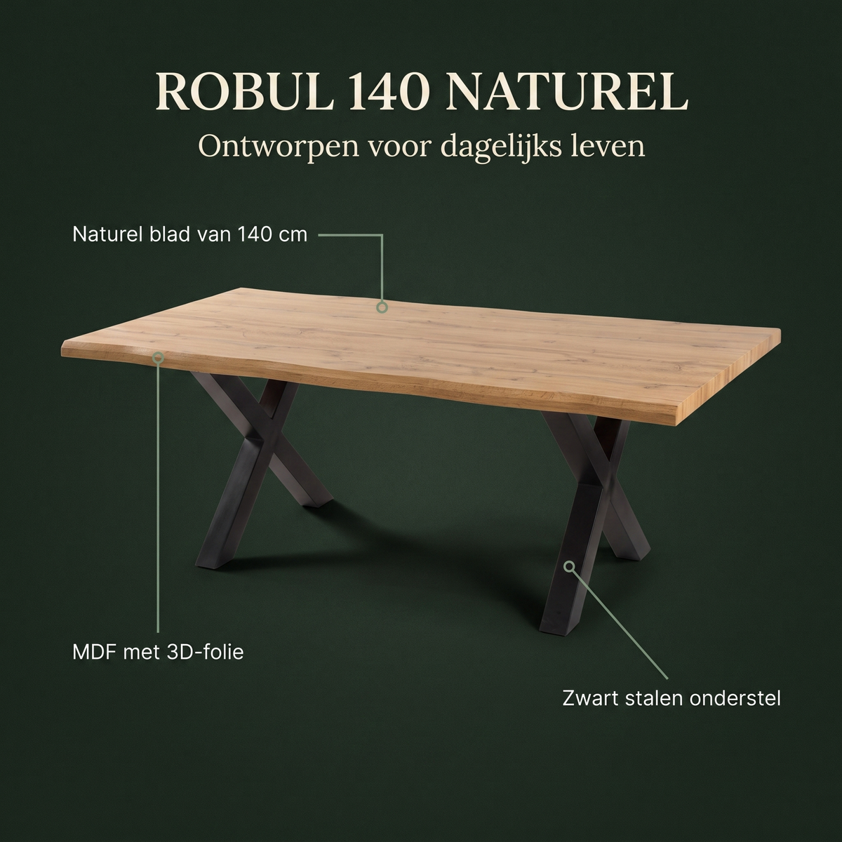 Eettafel ROBUL 140 Naturel – ontwerp en materialen