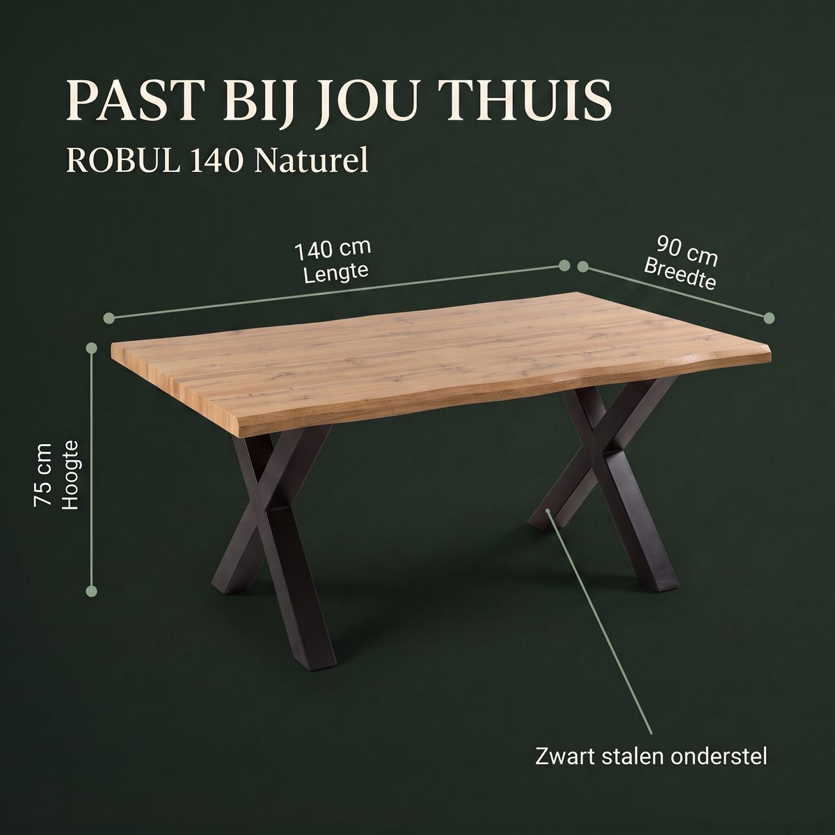 Eettafel ROBUL 140 Naturel – afmetingen