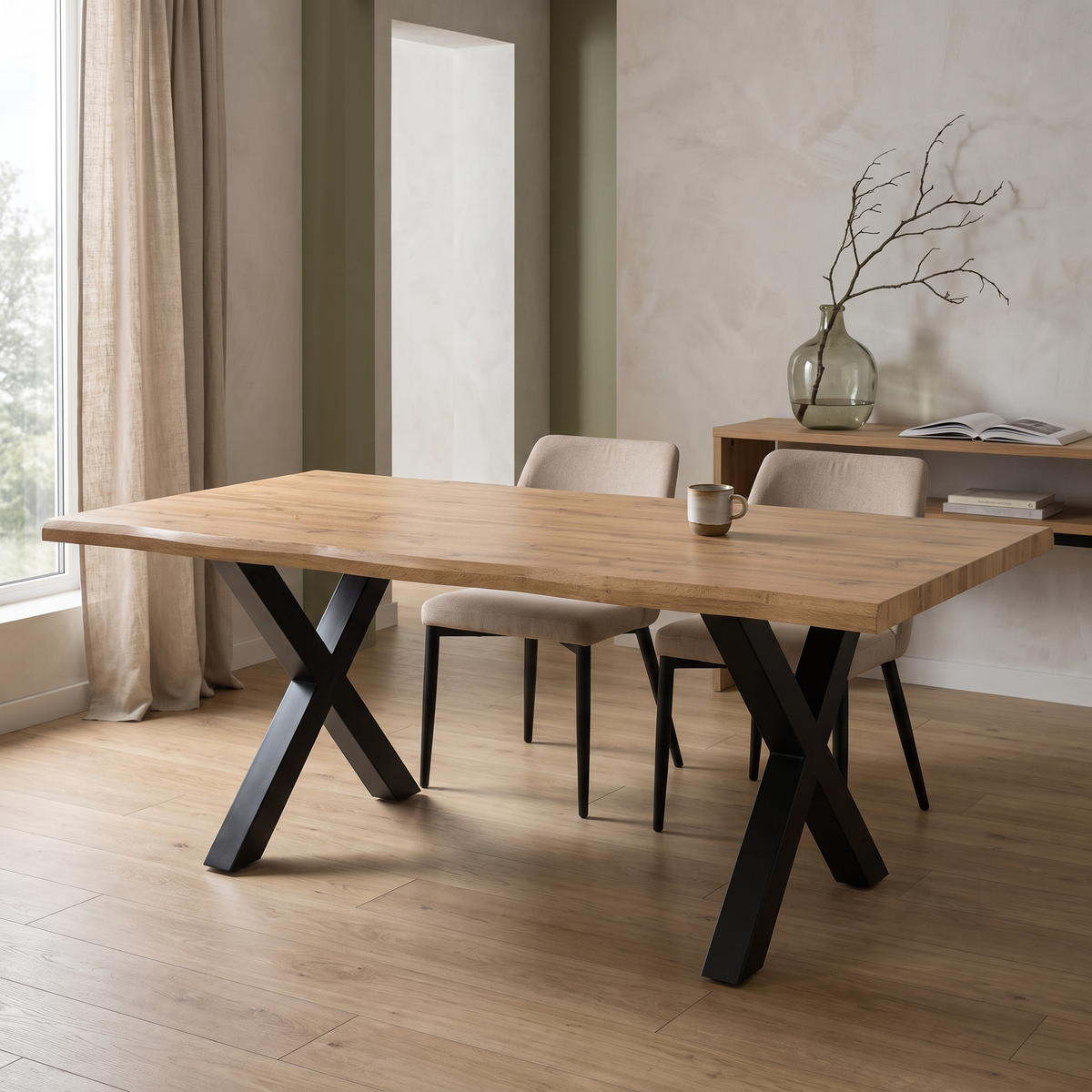 Eettafel ROBUL 140 Naturel – fotorealistisch interieur 3
