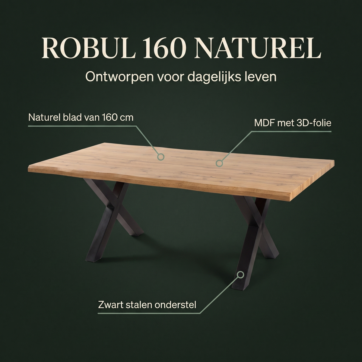 Eettafel ROBUL 160 Naturel – ontwerp en materialen
