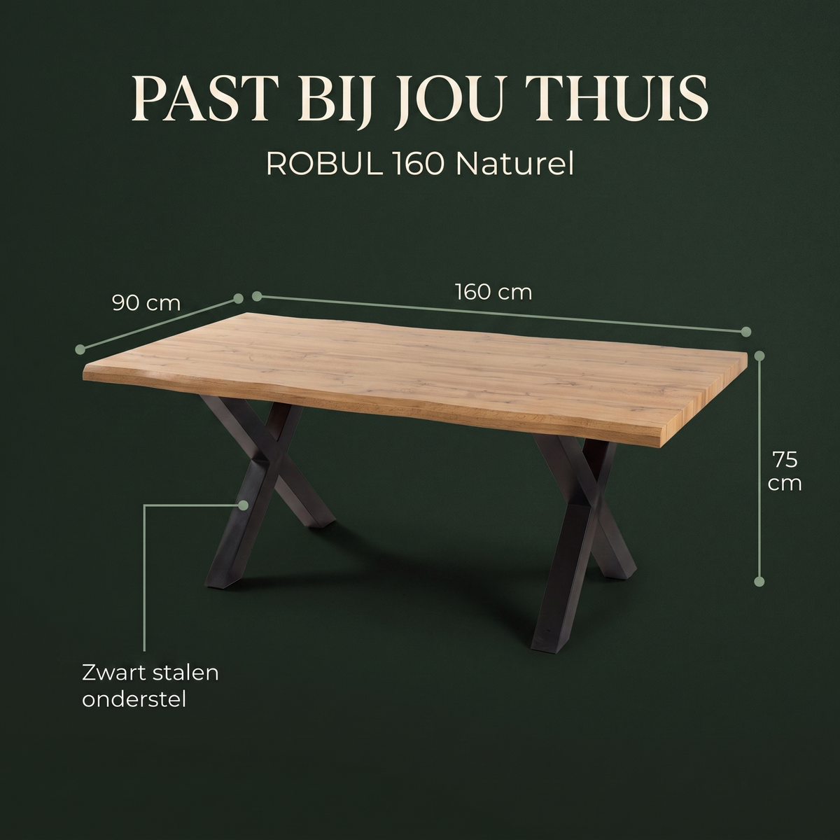Eettafel ROBUL 160 Naturel – afmetingen