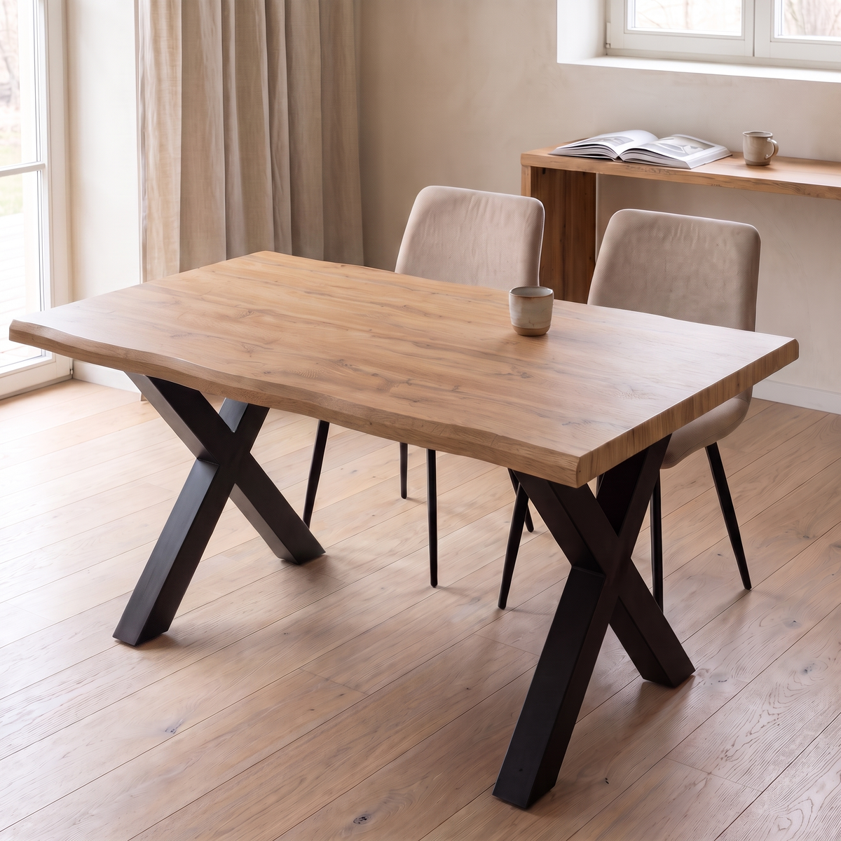 Eettafel ROBUL 160 Naturel – fotorealistisch interieur 1
