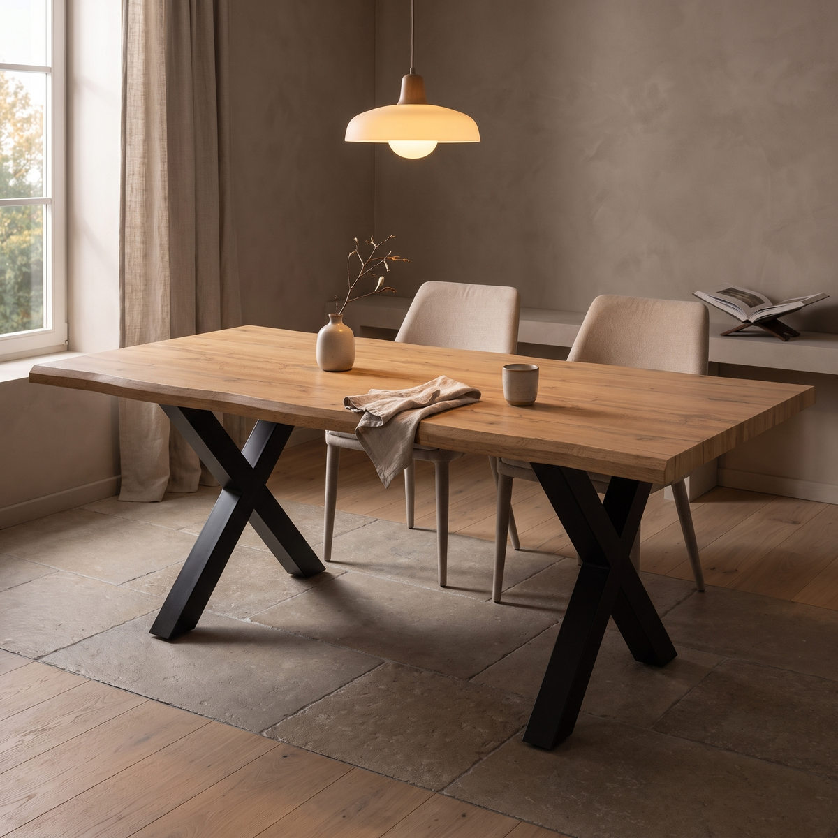 Eettafel ROBUL 160 Naturel – fotorealistisch interieur 2