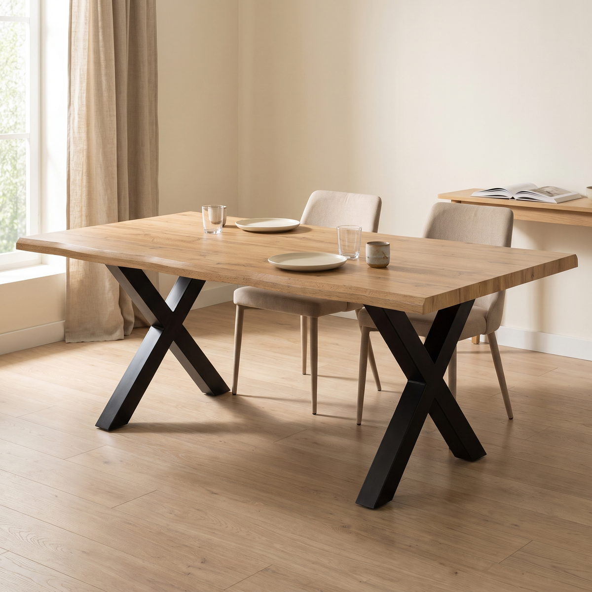 Eettafel ROBUL 160 Naturel – fotorealistisch interieur 4