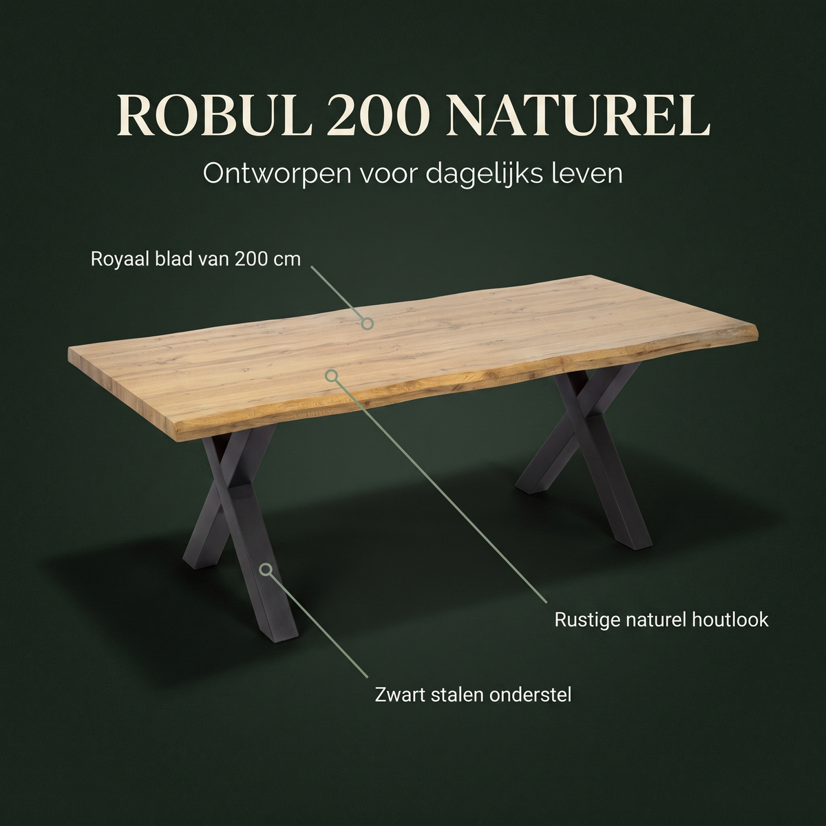 Eettafel ROBUL 200 Naturel – ontwerp en materialen