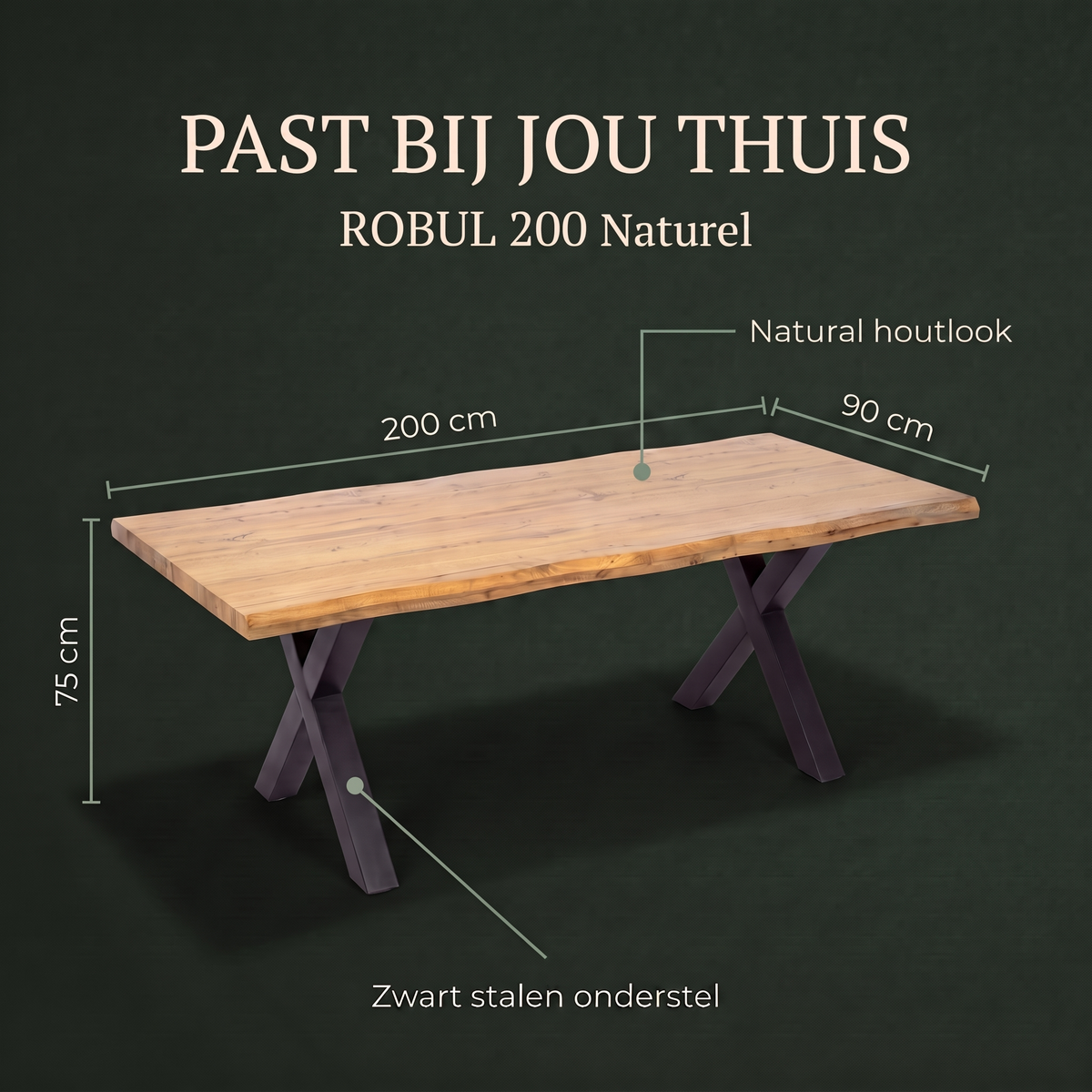 Eettafel ROBUL 200 Naturel – afmetingen