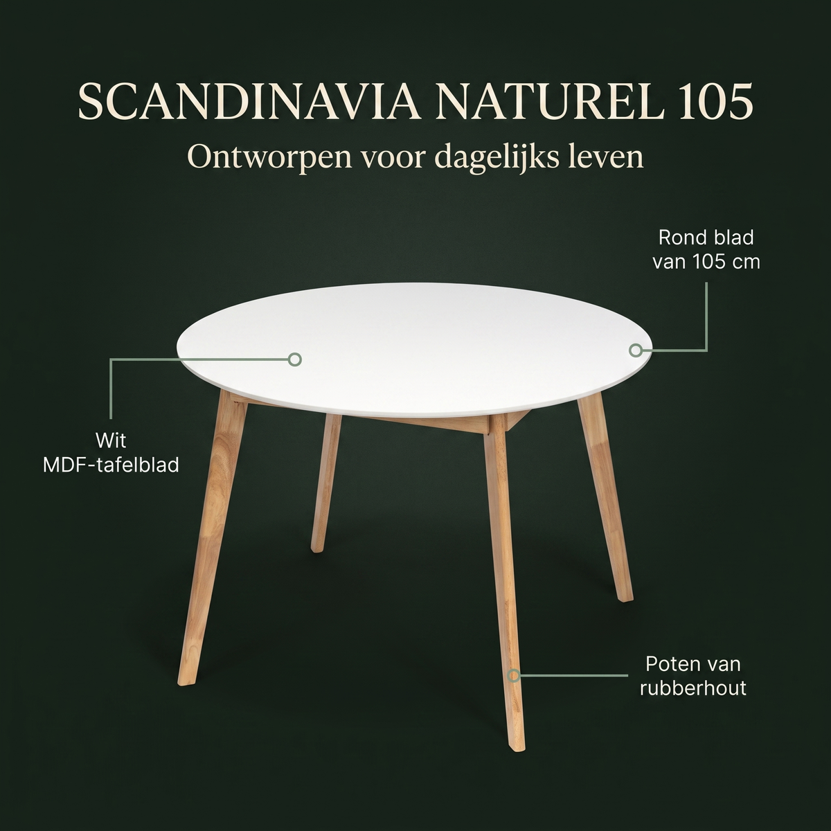 Eettafel SCANDINAVIA Naturel 105 – ontwerp en materialen