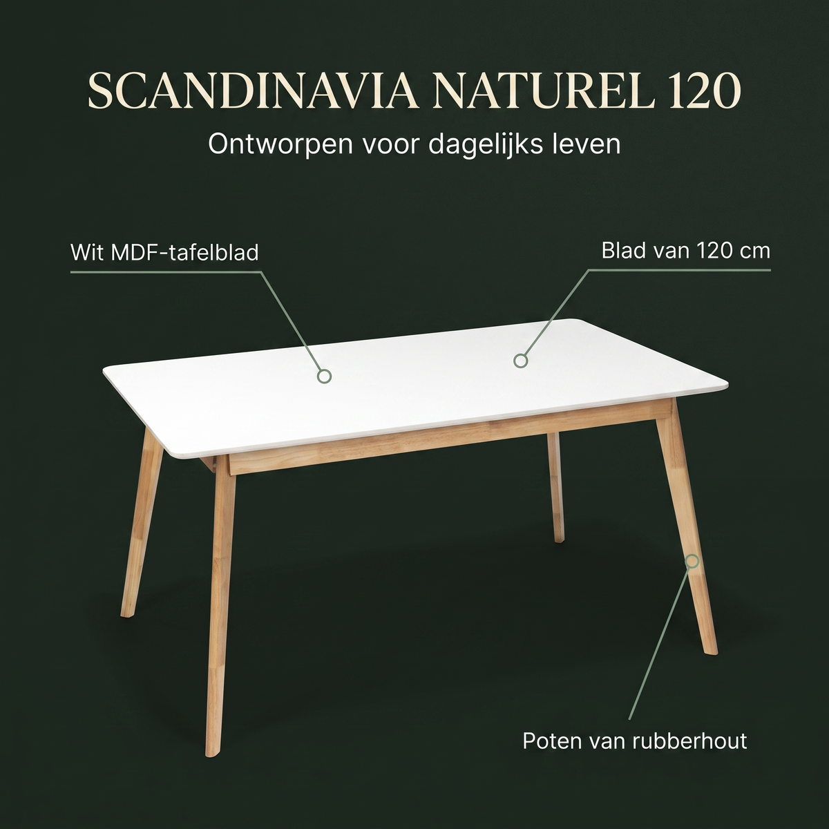 Eettafel SCANDINAVIA Naturel 120 – ontwerp en materialen
