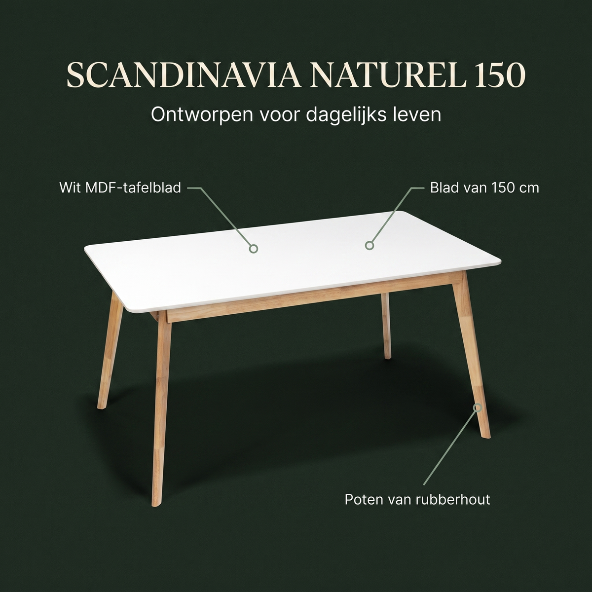 Eettafel SCANDINAVIA Naturel 150 – ontwerp en materialen