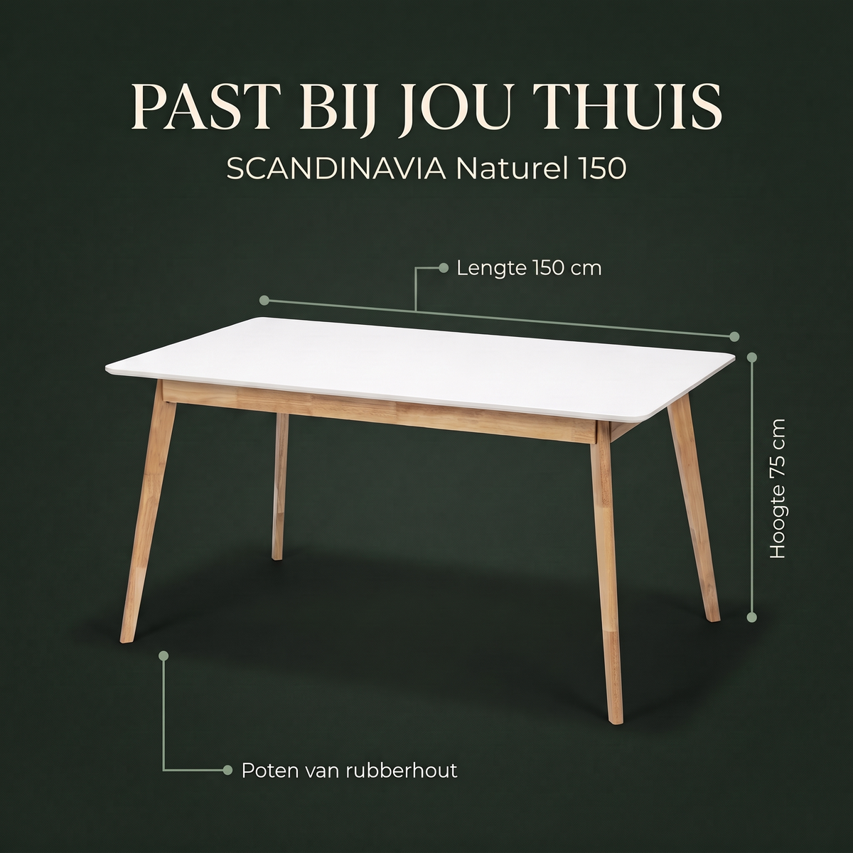 Eettafel SCANDINAVIA Naturel 150 – afmetingen