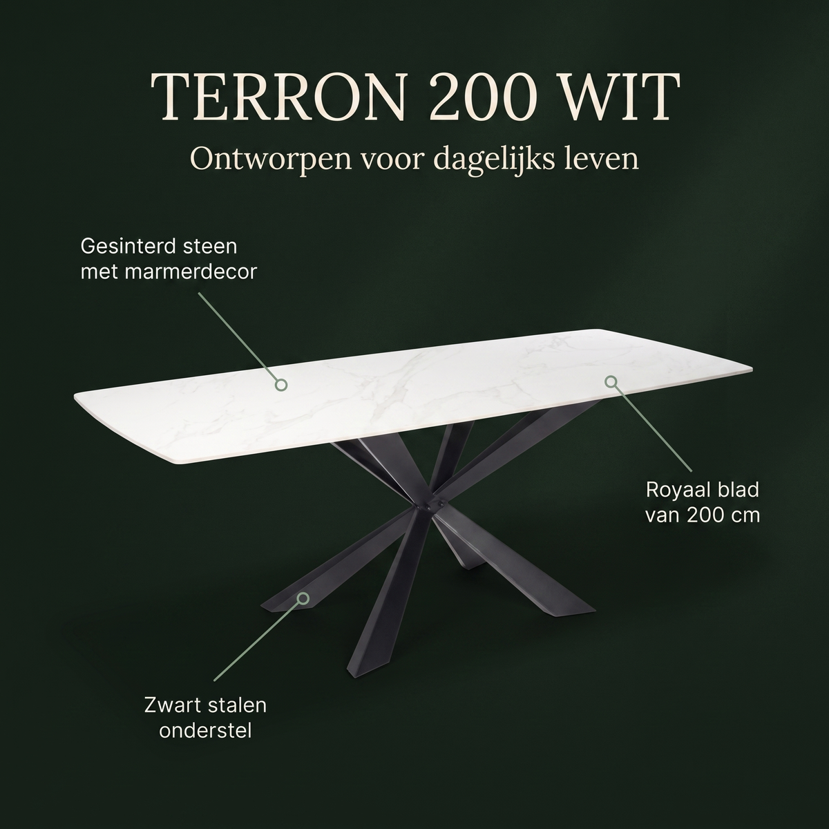 Eettafel TERRON 200 Wit – ontwerp en materialen