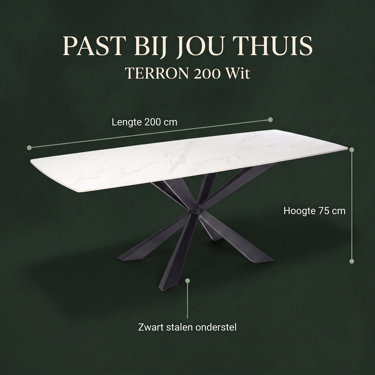 Eettafel TERRON 200 Wit – afmetingen