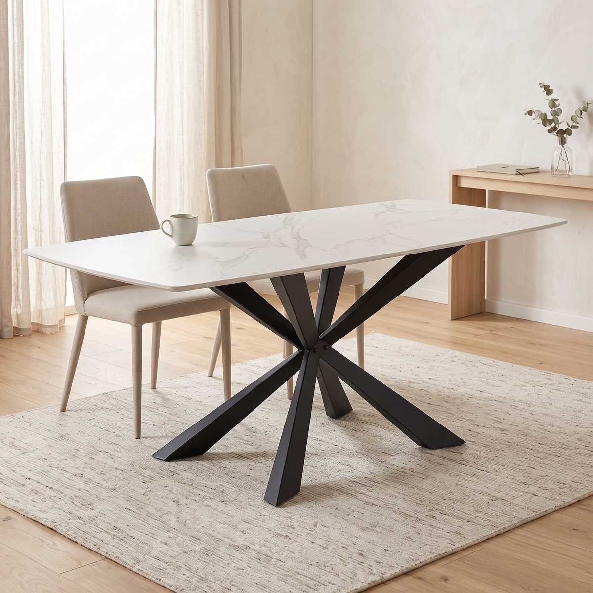Eettafel TERRON 200 Wit – fotorealistisch interieur 1