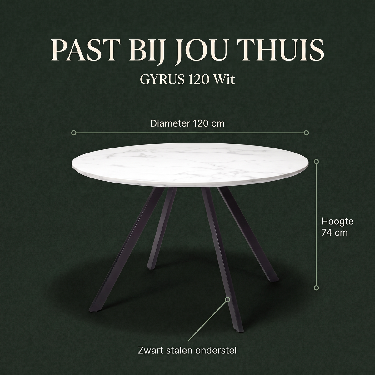 Eettafel GYRUS 120 Wit – afmetingen