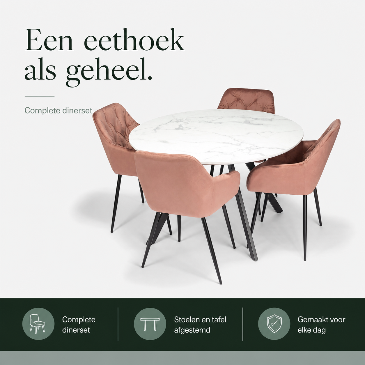 Gyrus Eettafelset met 4 Siena Stoelen - Wit / Roze infographic