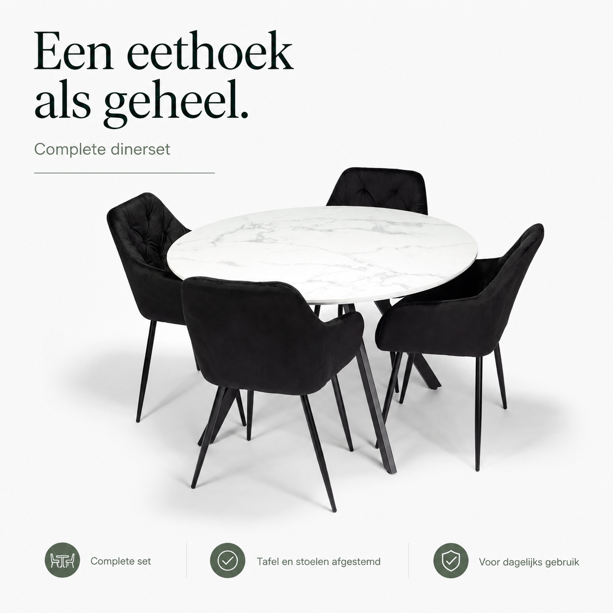 Gyrus Eettafelset met 4 Siena Stoelen - Zwart / Wit infographic