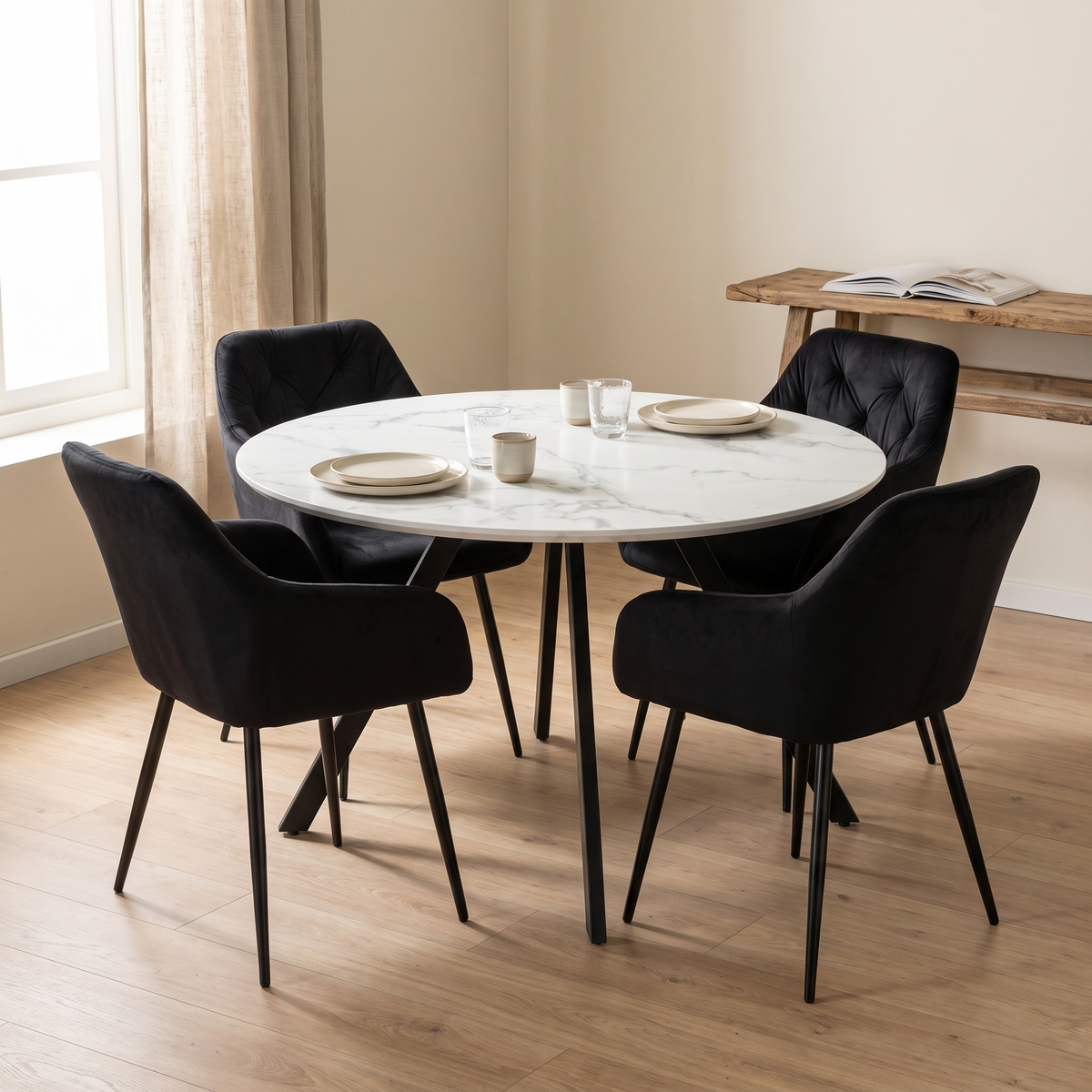 Gyrus Eettafelset met 4 Siena Stoelen - Zwart / Wit – fotorealistisch interieur 4