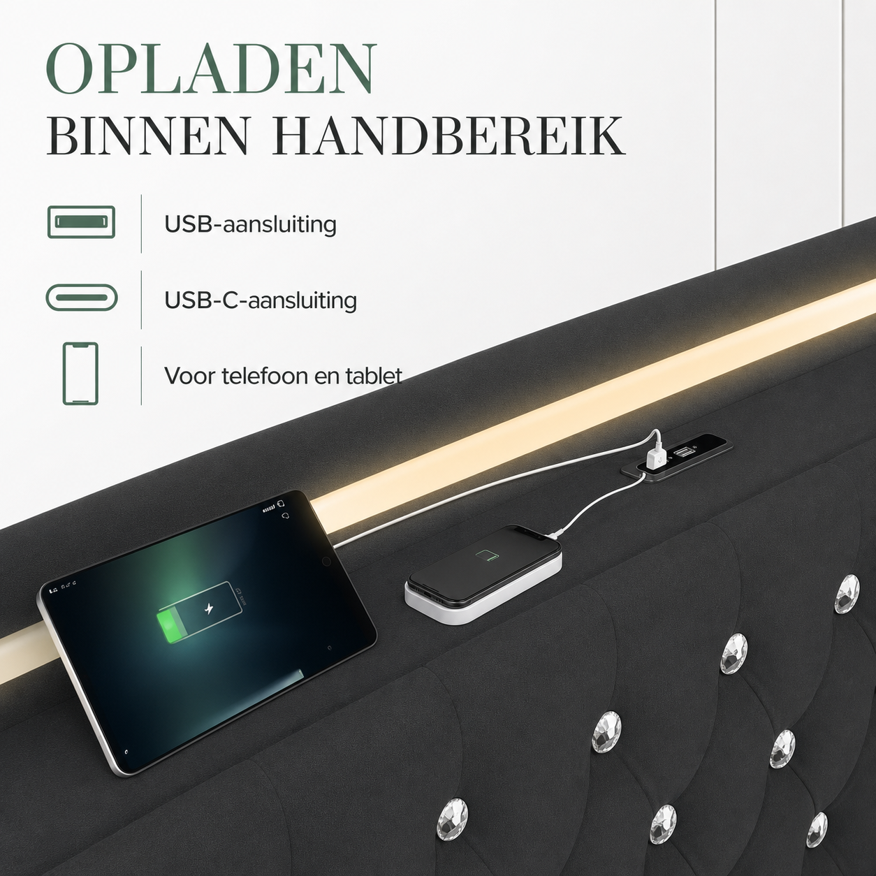 Lumi LED bedframe oplaadpunten