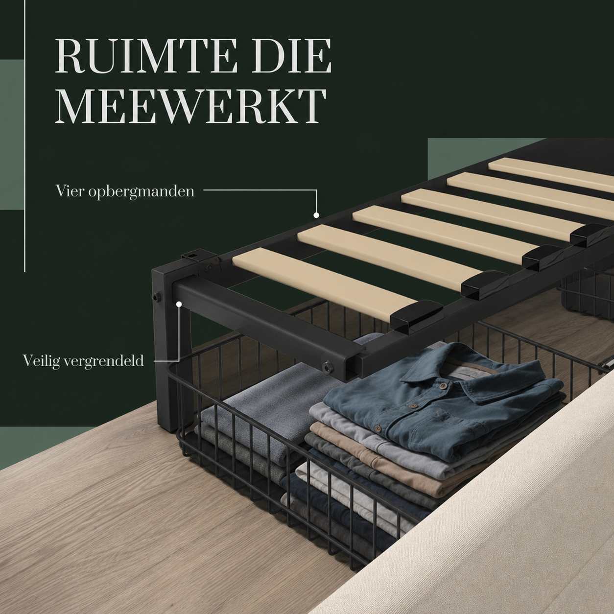 Mira LED bedframe opbergruimte