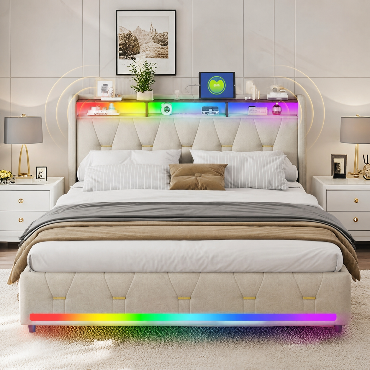 Mira bedframe met Bluetooth-speakers en RGB-verlichting