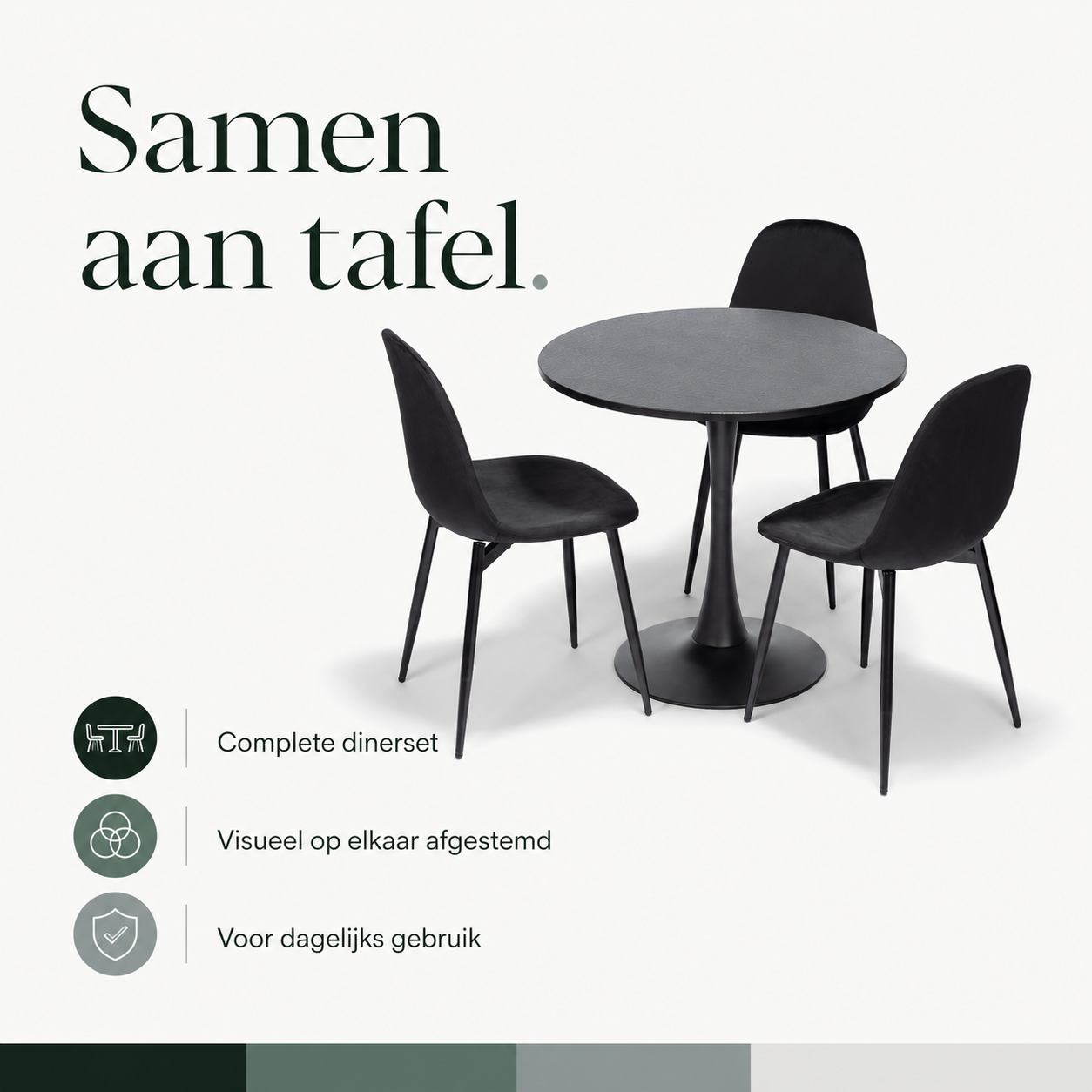 Orbis Eettafelset met 3 Marie Stoelen - Zwart / Donker hout infographic