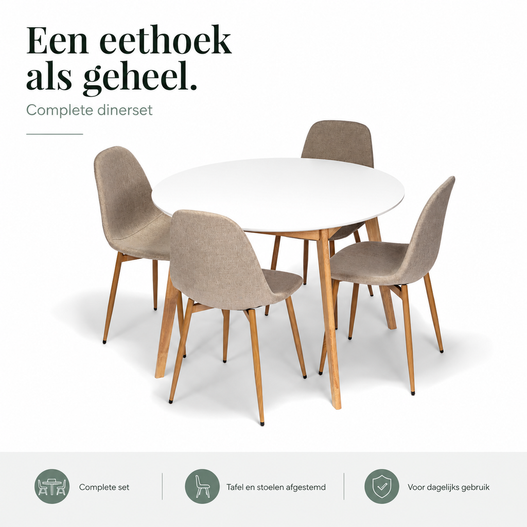 Scandinavia Eettafelset met 4 Marie Stoelen infographic