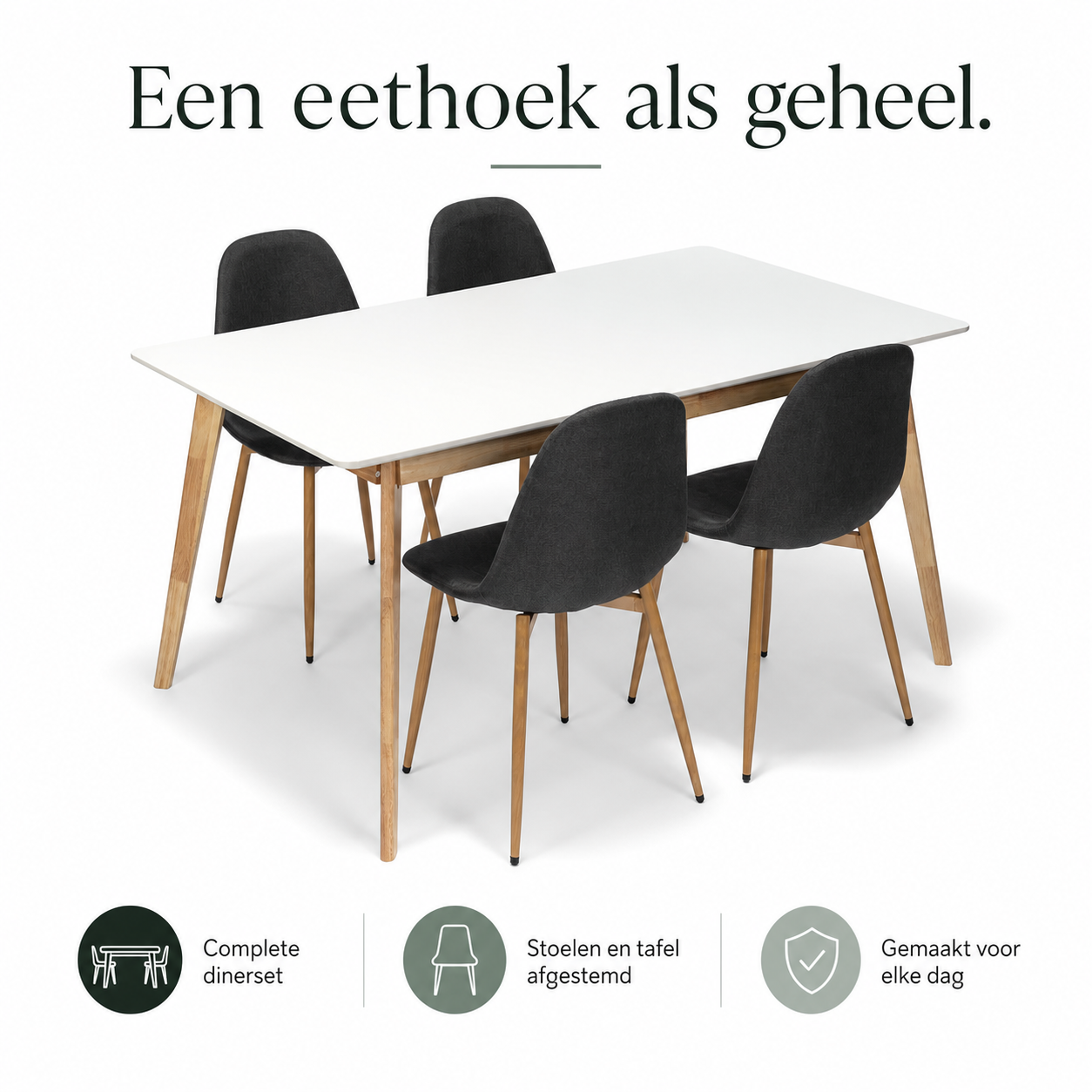 Scandinavia Eettafelset met 4 Marie Stoelen - Wit / Donkergrijs infographic