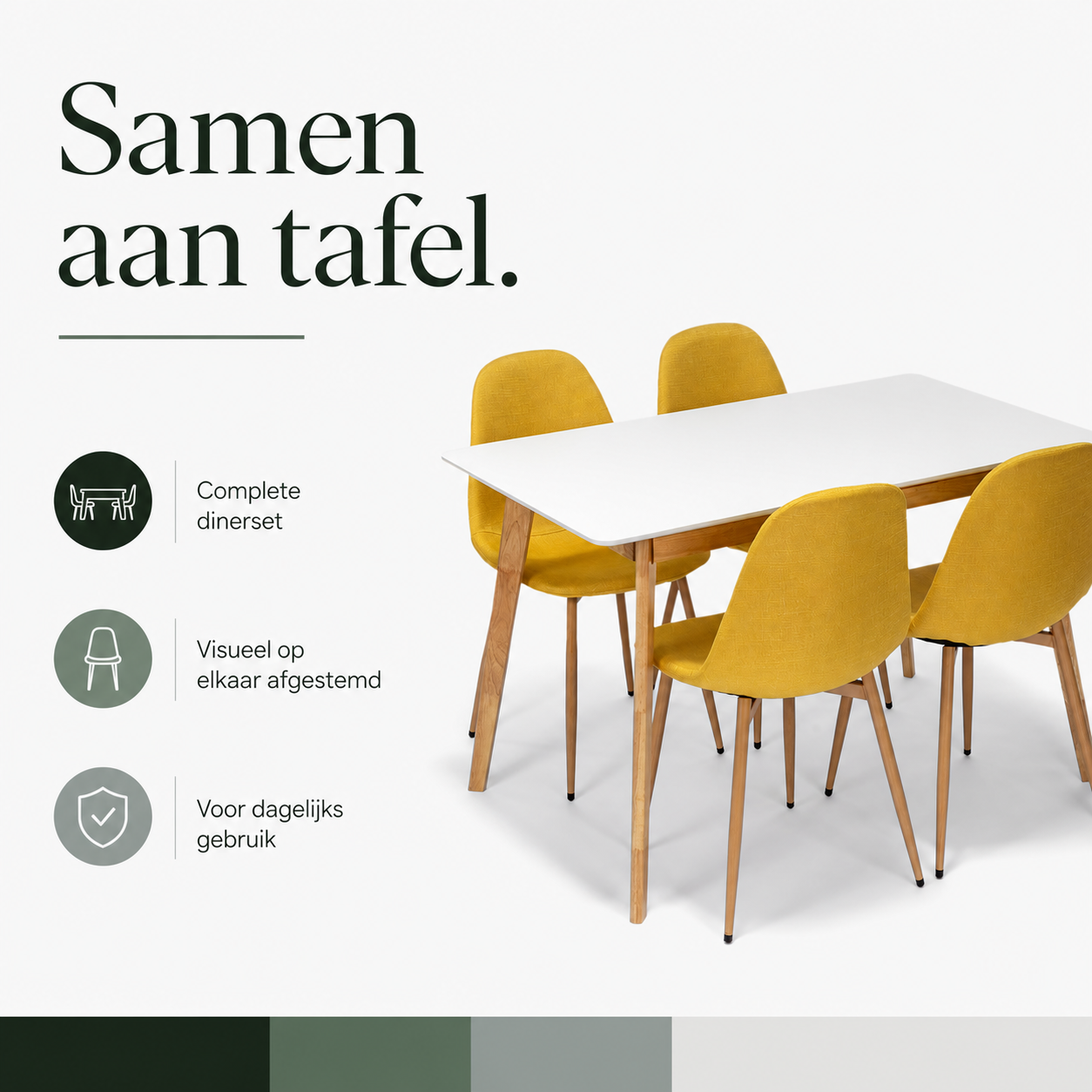Scandinavia Eettafelset met 4 Marie Stoelen - Wit / Geel infographic