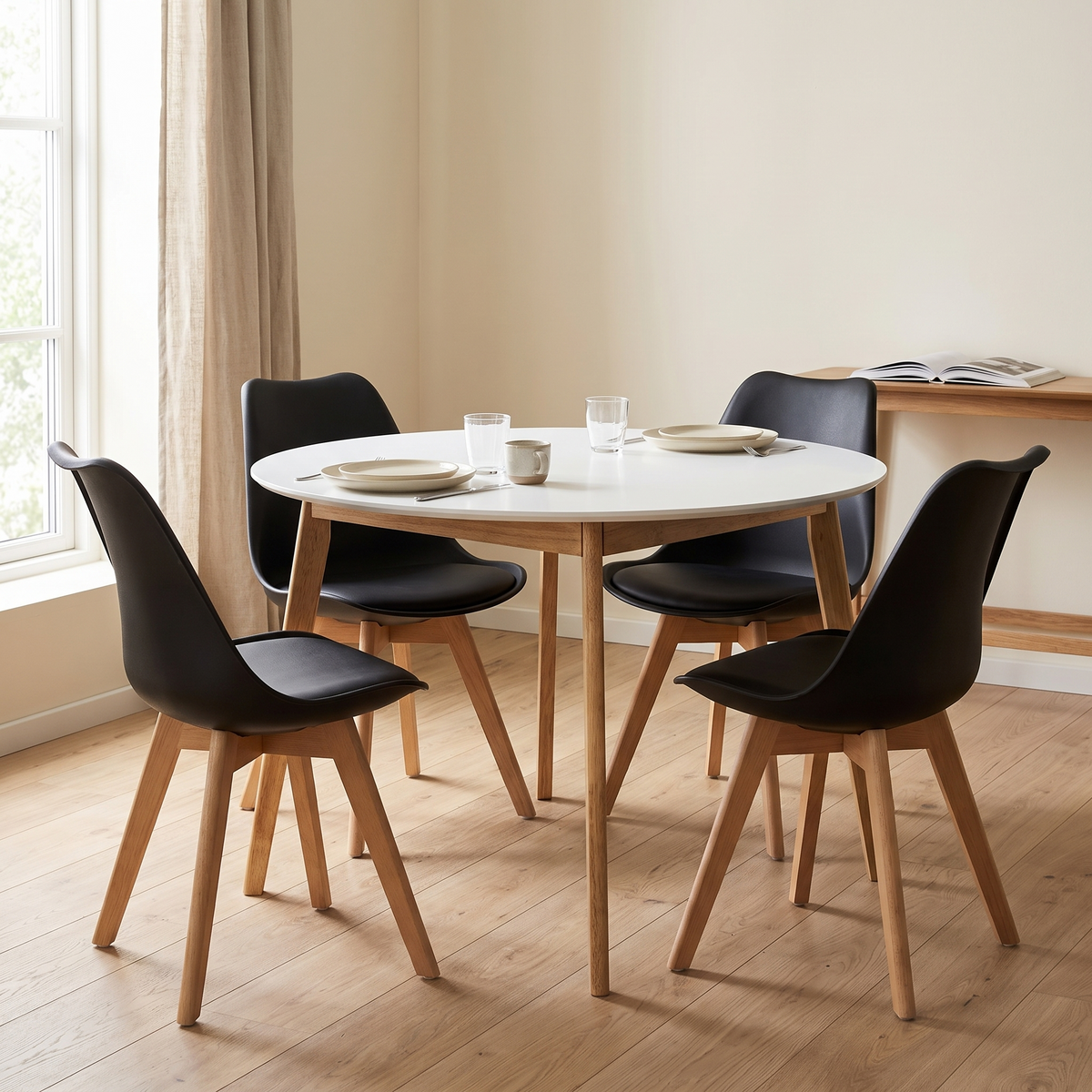 Scandinavia Eettafelset met 4 Scandi Stoelen – fotorealistisch interieur 4