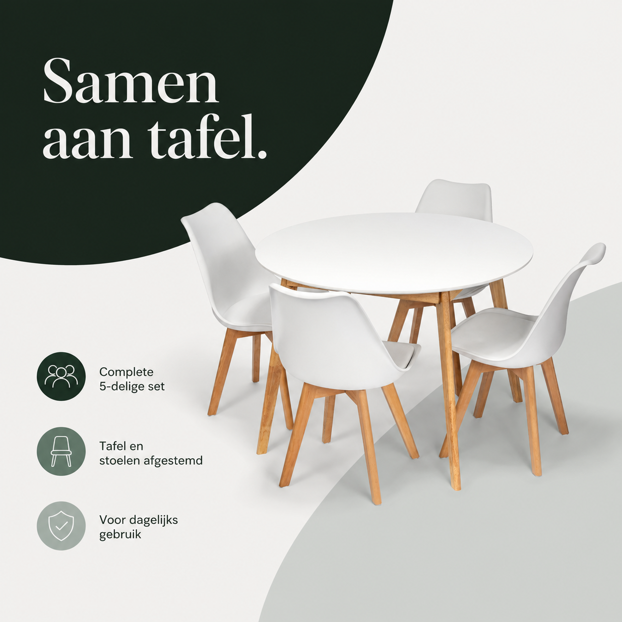 Scandinavia Eettafelset met 4 Scandino Stoelen - Wit infographic