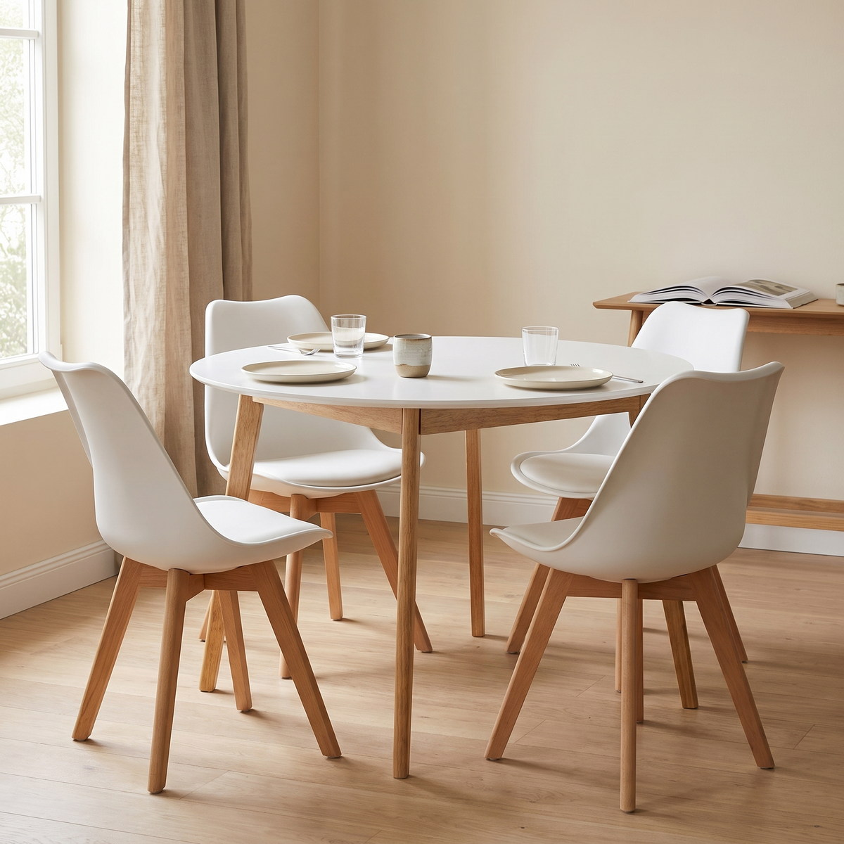 Scandinavia Eettafelset met 4 Scandino Stoelen - Wit – fotorealistisch interieur 4