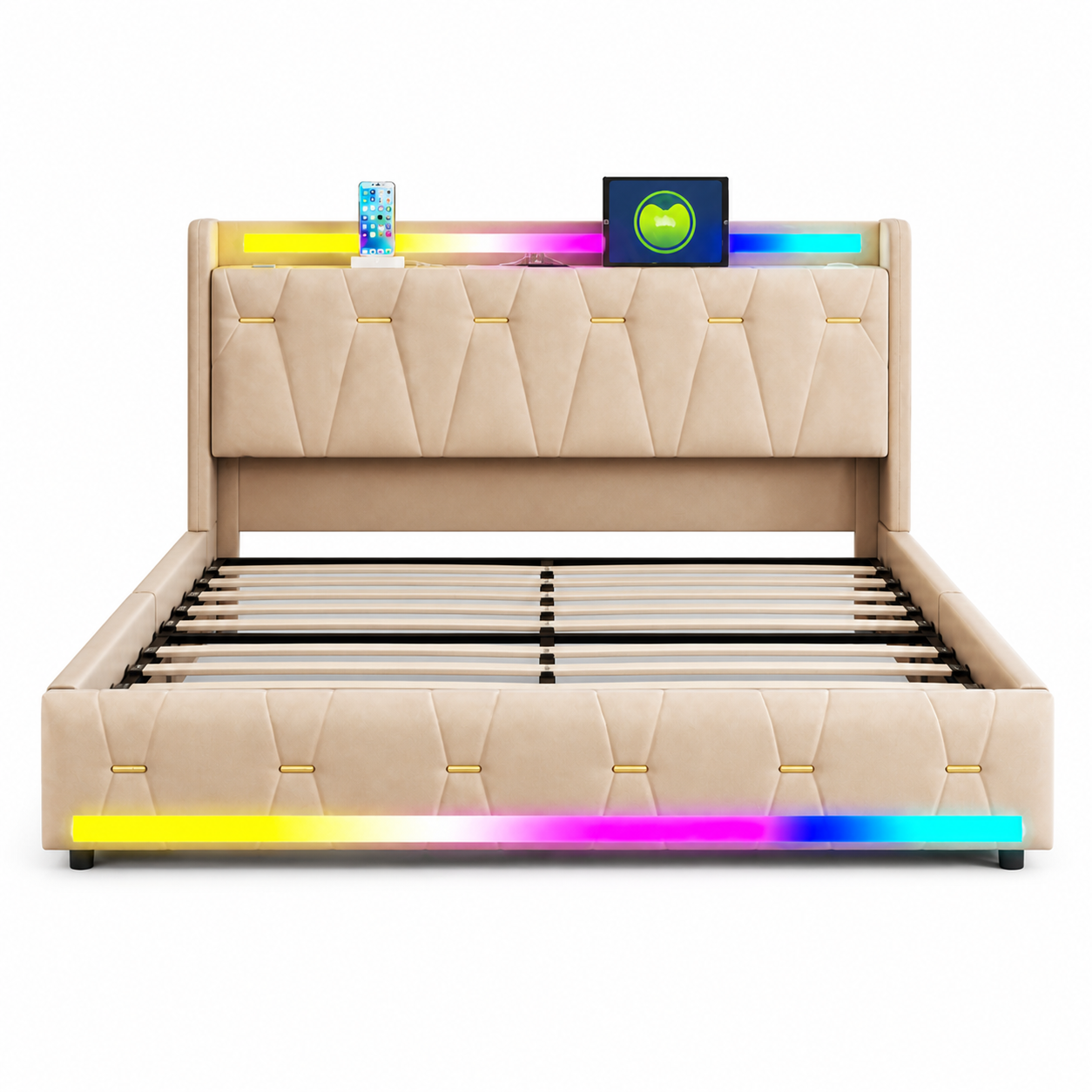 Aure Bluetooth LED Bedframe met Opbergruimte op witte achtergrond