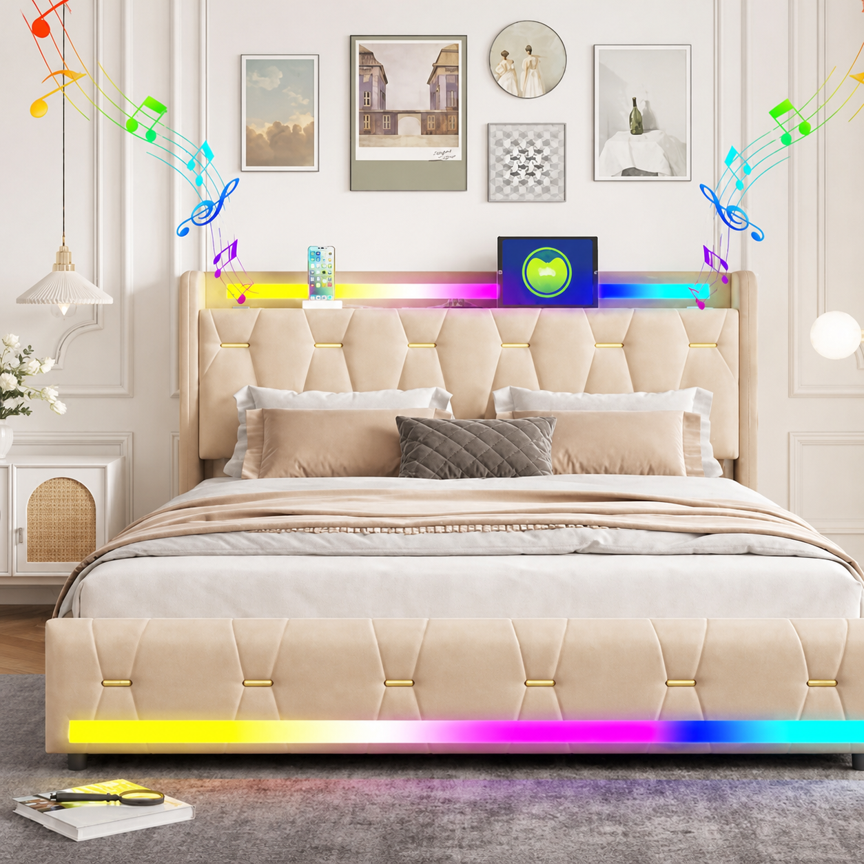 Aure Bluetooth LED Bedframe - Beige