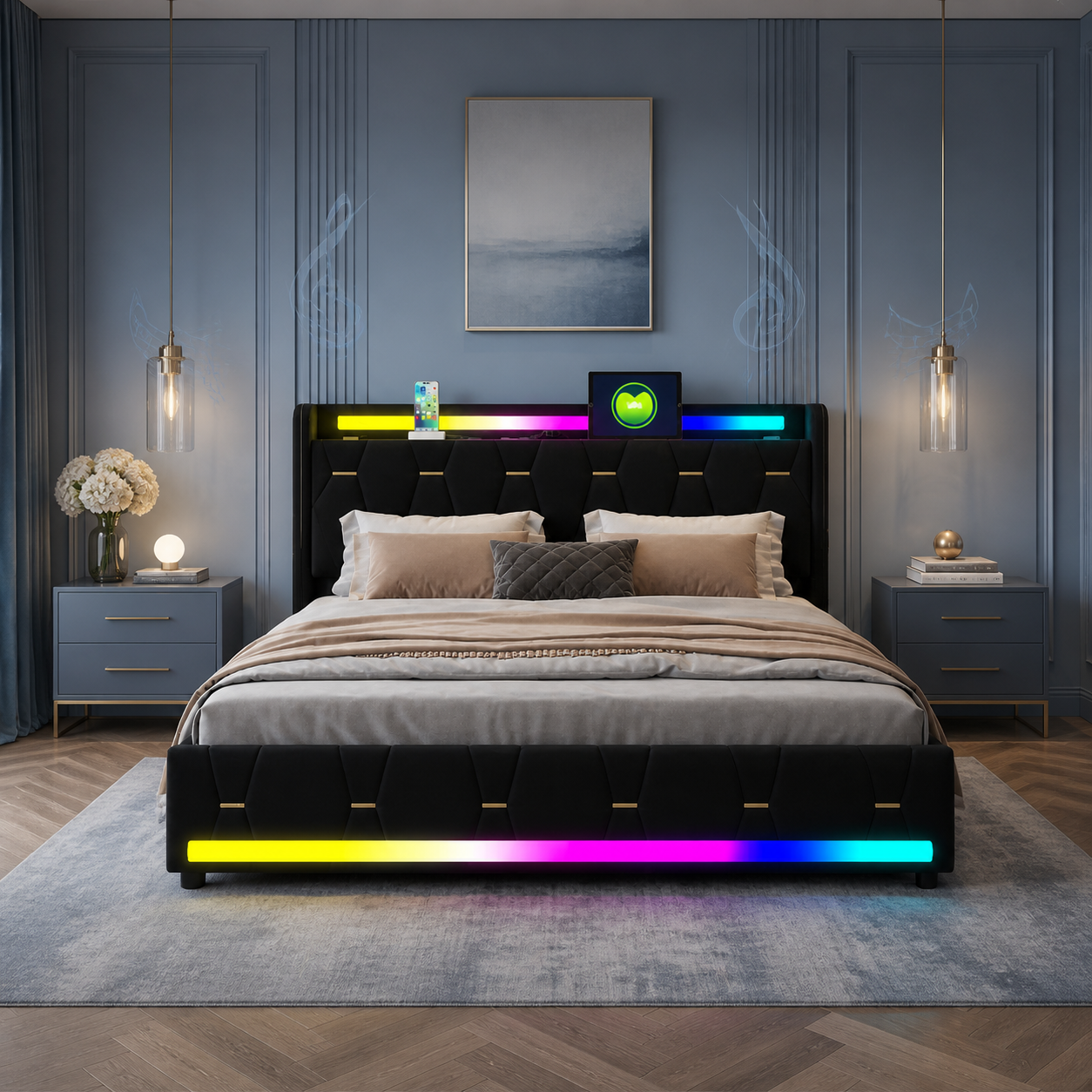 Aure Bluetooth LED Bedframe - serene blauwe slaapkamer