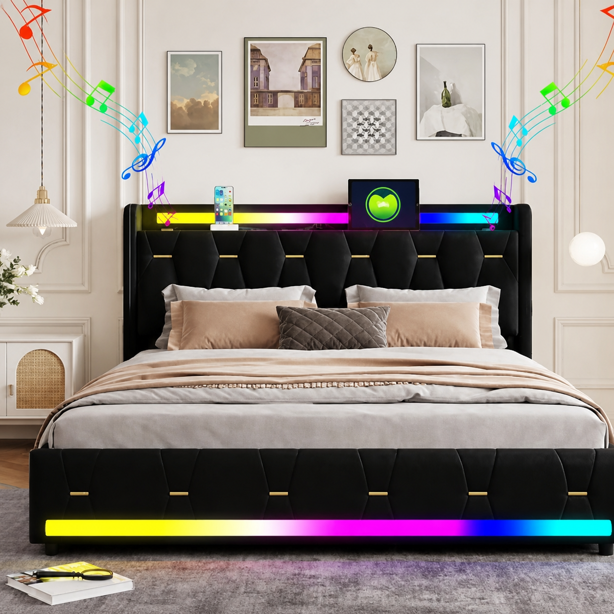 Aure Bluetooth LED Bedframe - Zwart