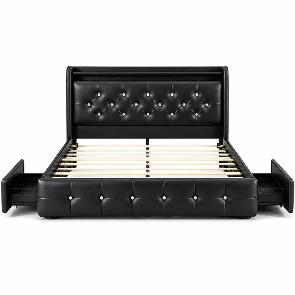 Celeste LED Bedframe met Opbergruimte op witte achtergrond