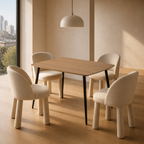 Sivableu eettafel in een moderne stedelijke eetkamer