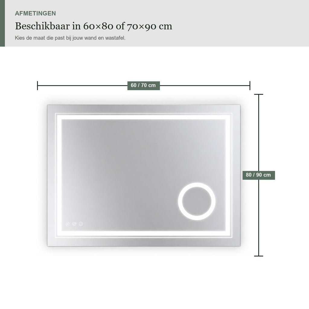 Sivableu focus LED badkamerspiegel - afmetingen