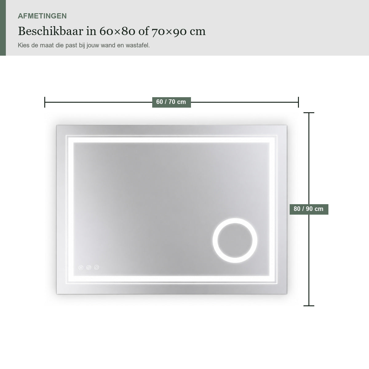 Sivableu focus LED badkamerspiegel - afmetingen