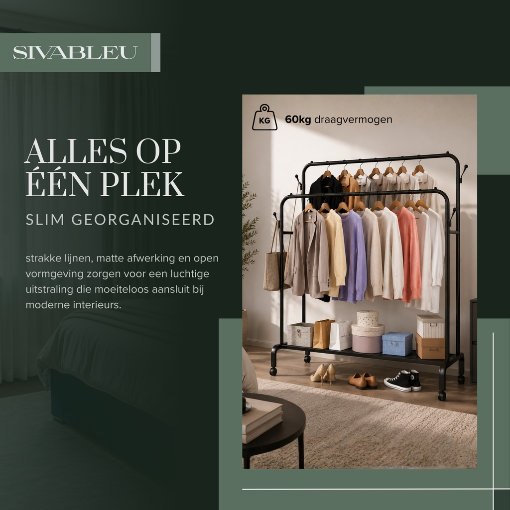Sivableu Kledingrek XL zwart met 60 kilogram draagvermogen