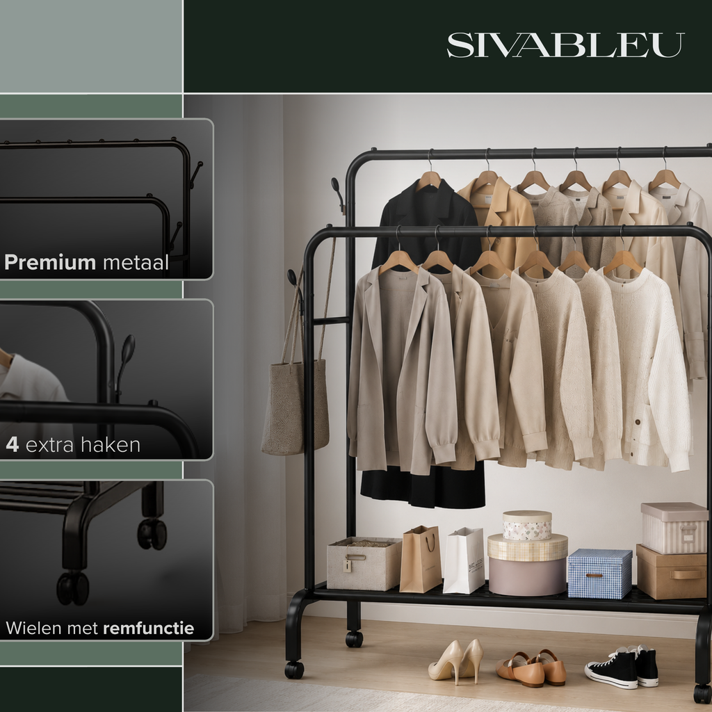 Details van het metalen frame, accessoirehaken en geremde wielen