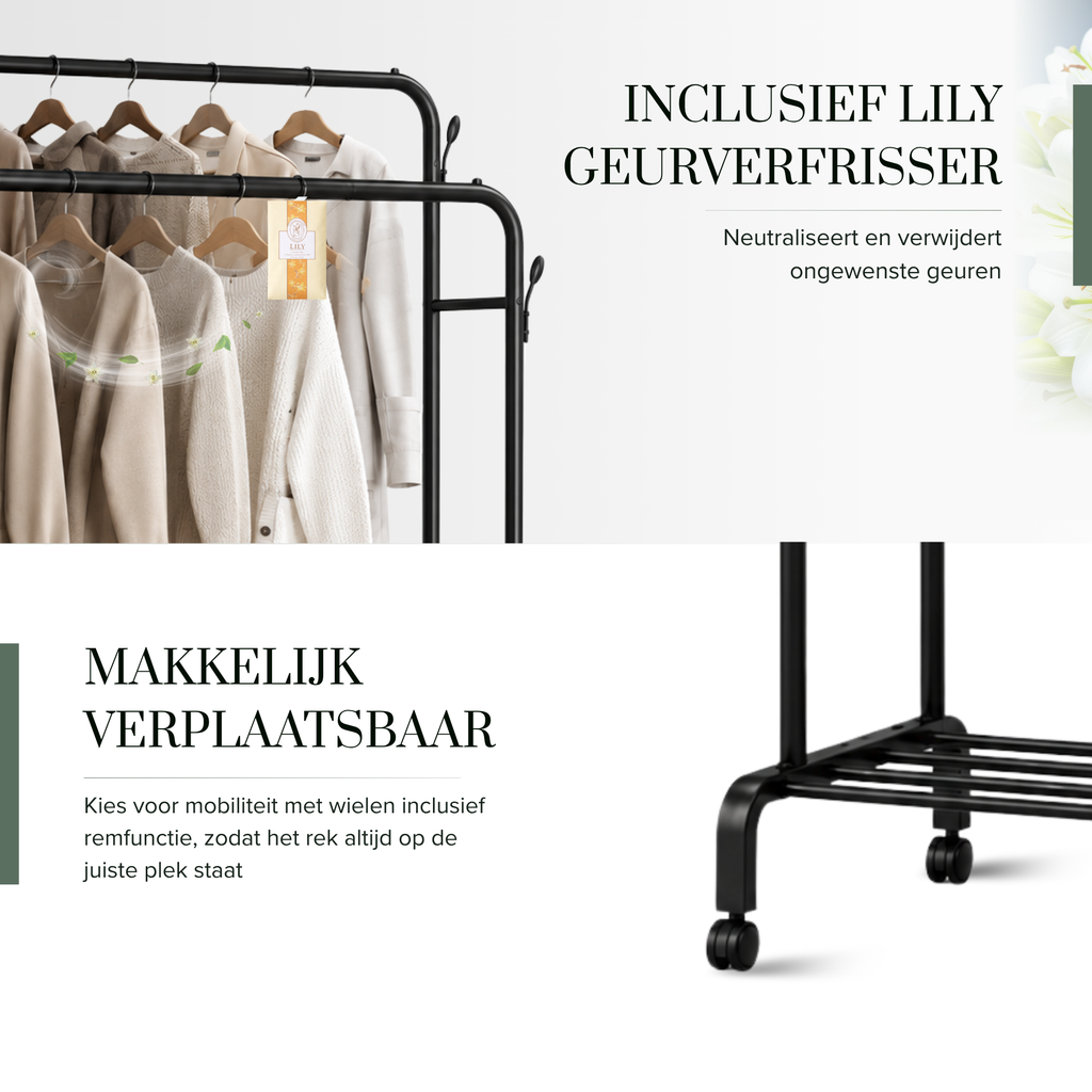 Lily geurverfrisser en geremde wielen bij Sivableu Kledingrek XL