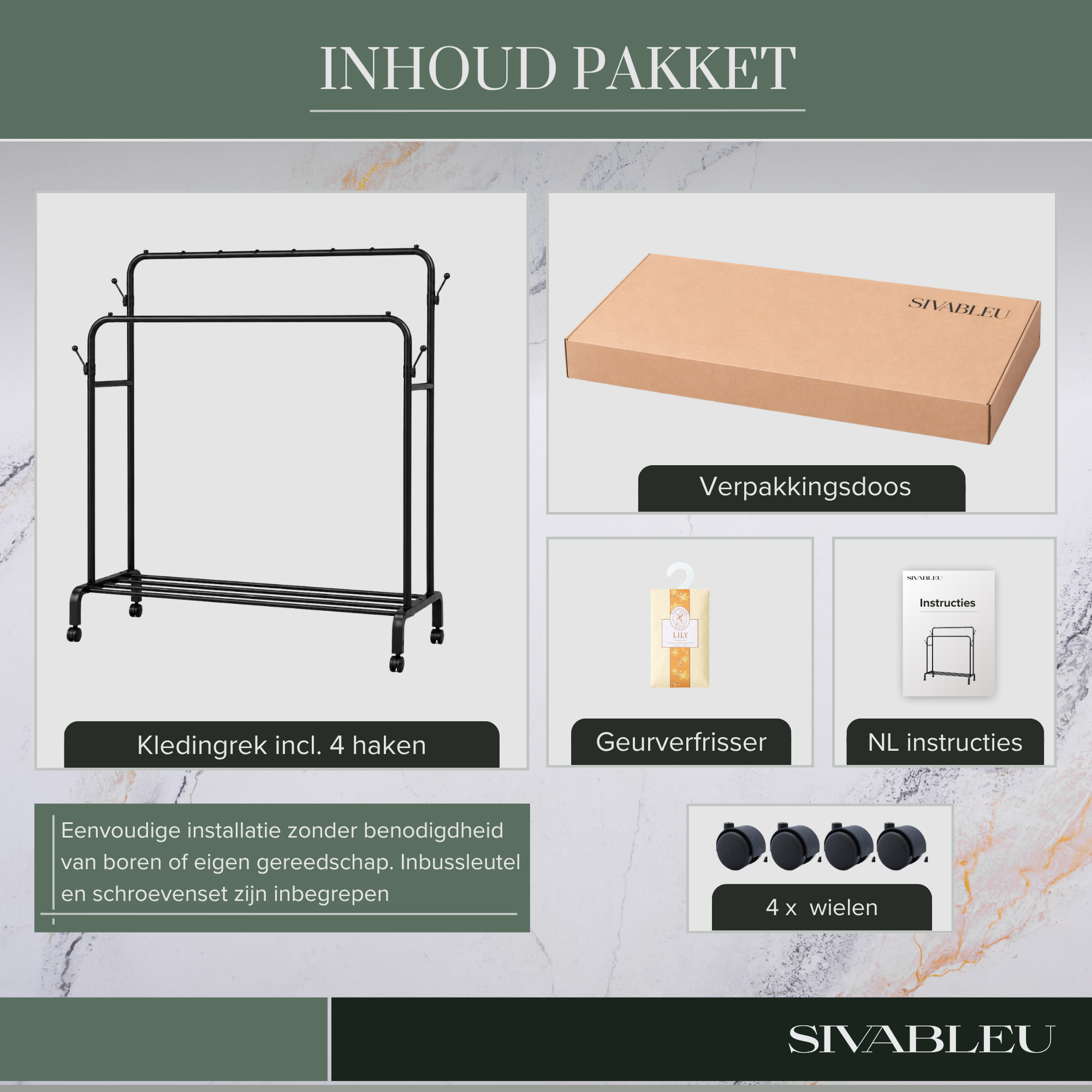 Inhoud van het pakket van Sivableu Kledingrek XL zwart