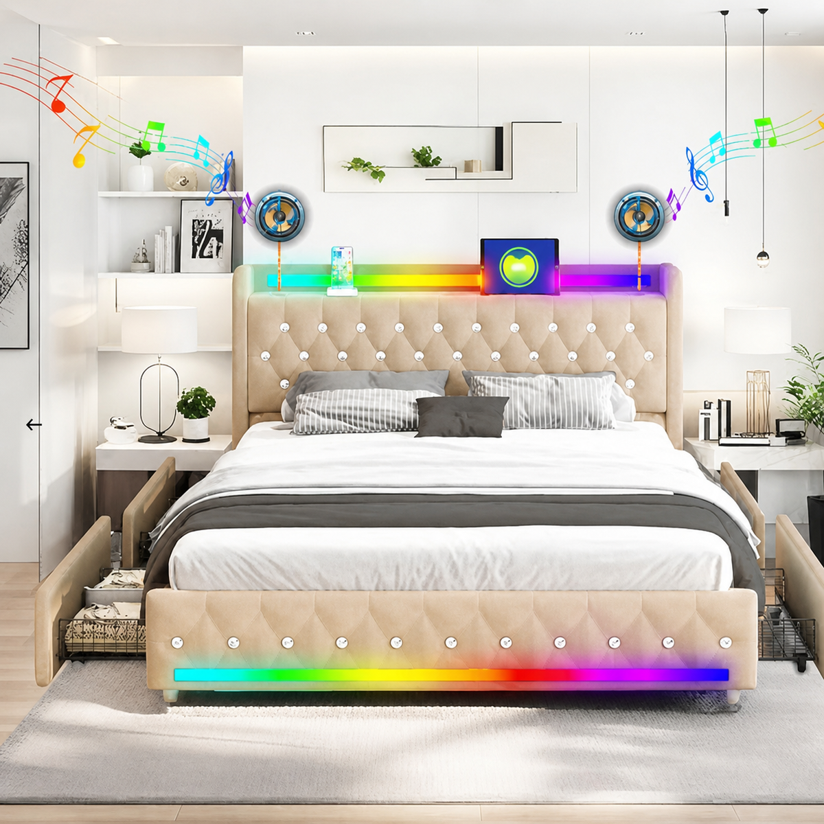 Lumi Bluetooth LED Bedframe met Opbergruimte