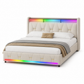 Mira LED bedframe beige op witte achtergrond