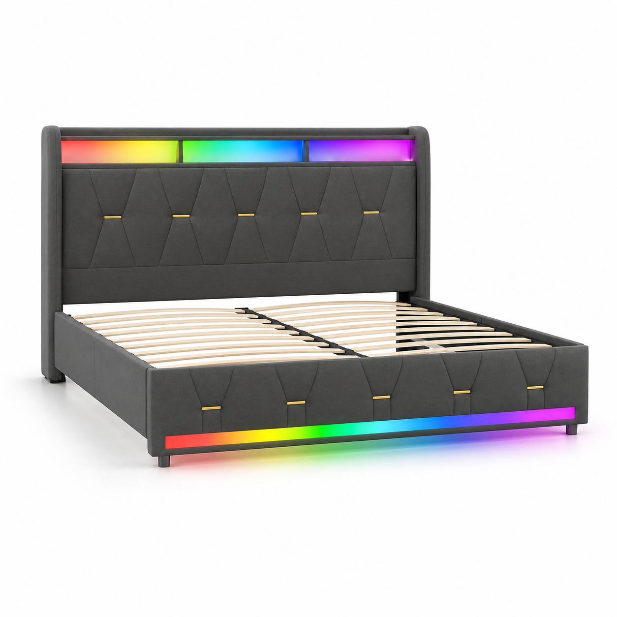 Mira LED bedframe grijs op witte achtergrond